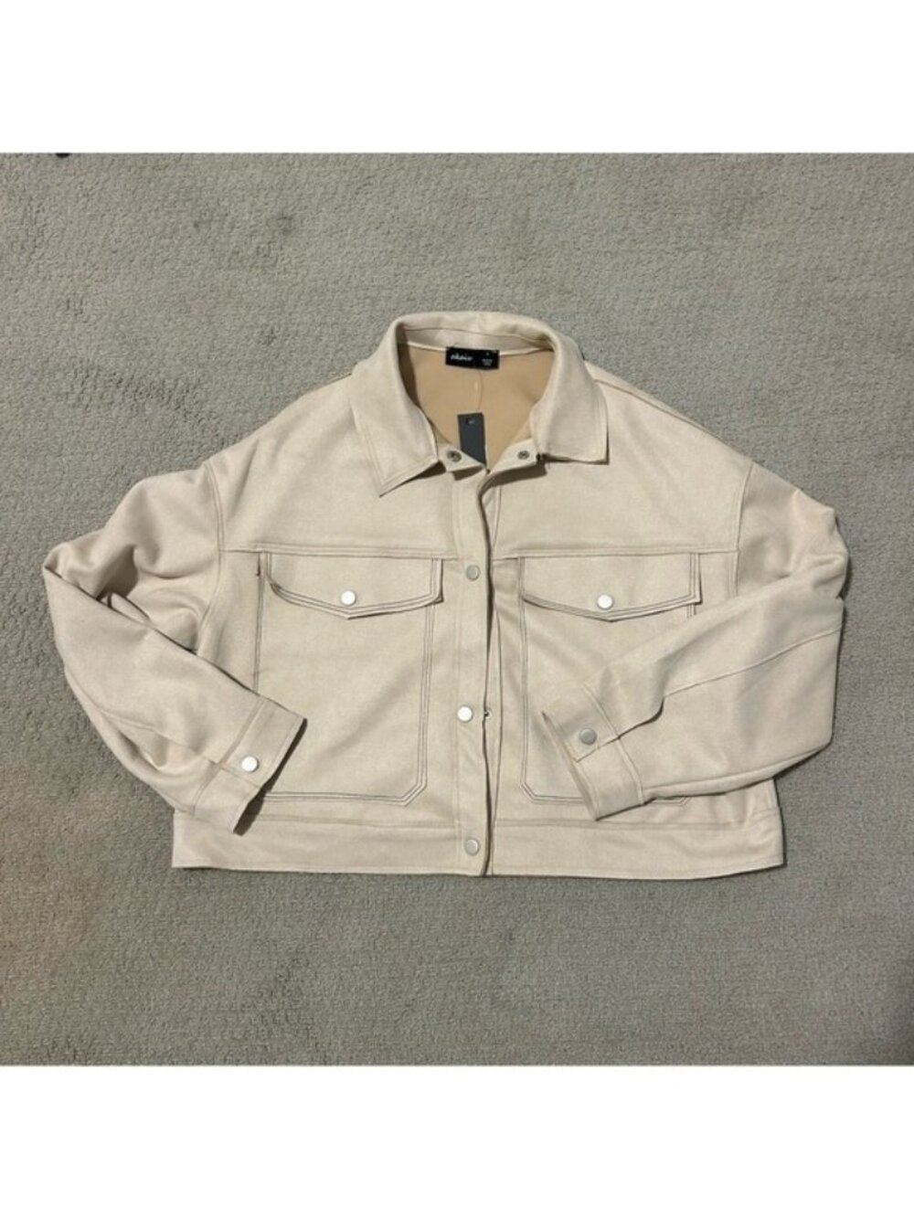 Akaiv Womens Jacket Beige Brown Faux Suede Jacket Short Buttons Size Small